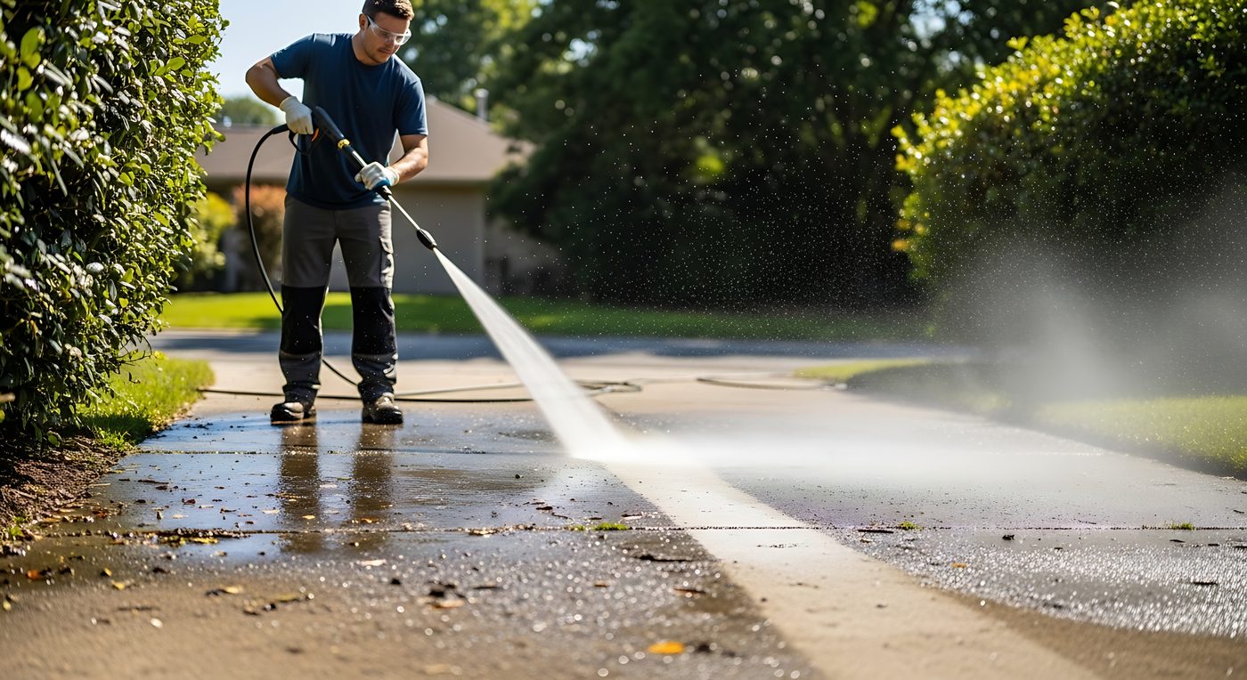 Pressure washing a hard surface clean